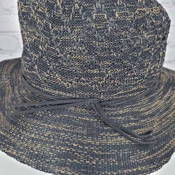Free People Black Brown Wide Brim Floppy Lightweight Foldable Fedora Hat O/S - Picture 8 of 10